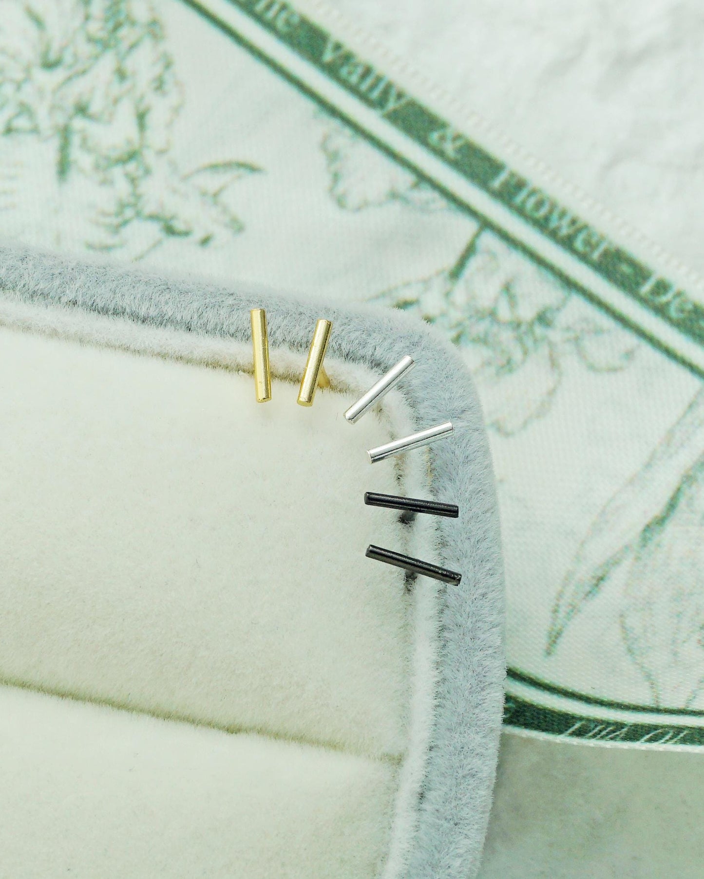 Pair of Skinny Round Bar Stud Earrings in Sterling Silver, 18ct Gold or Black Rhodium Plated