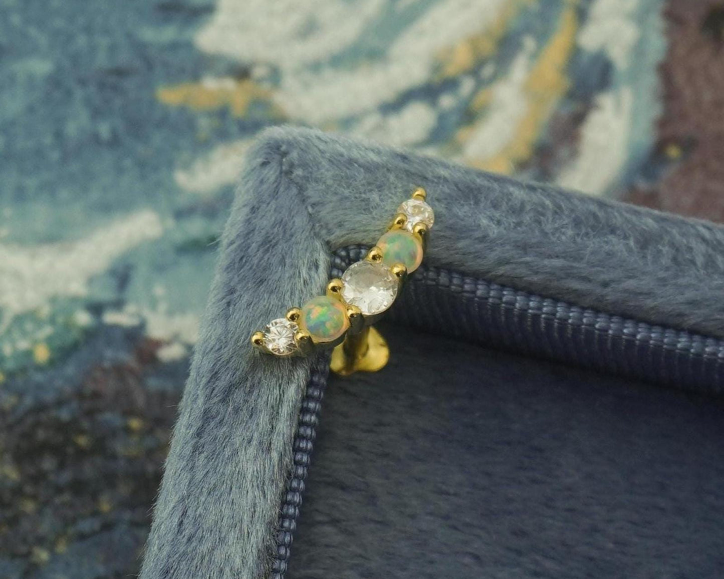 1 pc of Fire Opal & CZ Stud Earring in 18ct Gold Plated over Sterling Silver, Cartilage & Lobe Piercing Jewelry