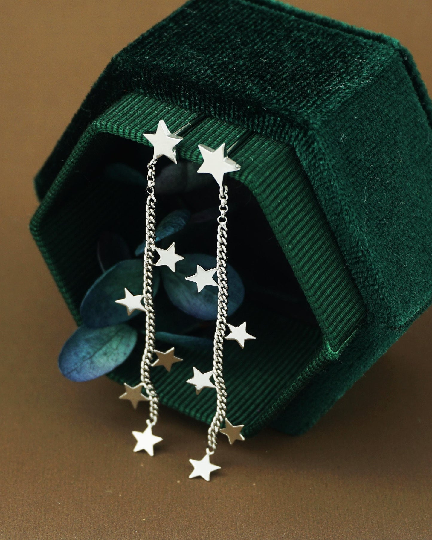 1 pc of 6 Mini Star Stud Earring in Sterling Silver or Plated Gold, Dangly Celestial Charm on Curb Chain