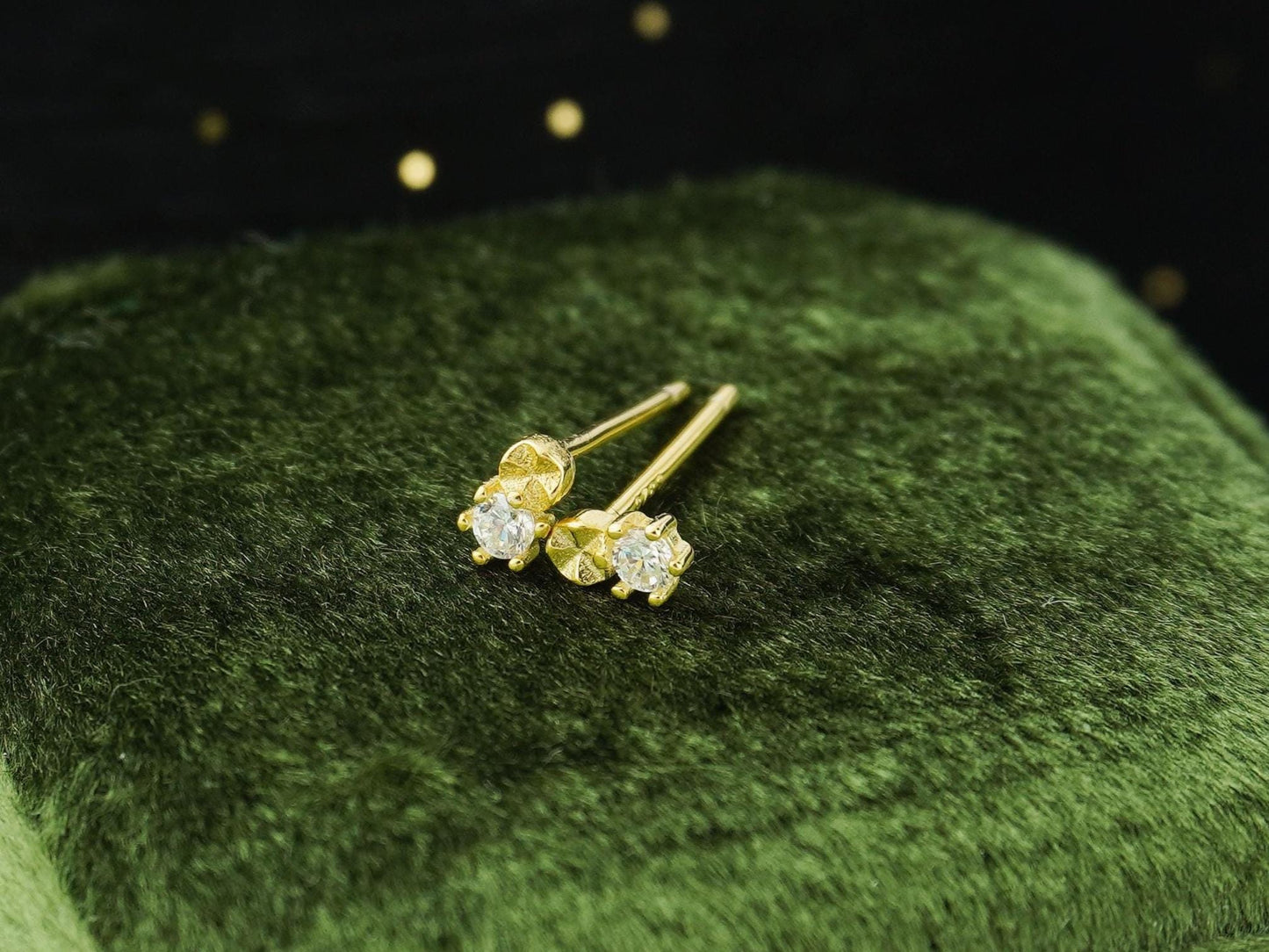 Pair of Tiny CZ Stud Earrings in Sterling Silver or 18ct Plated Gold