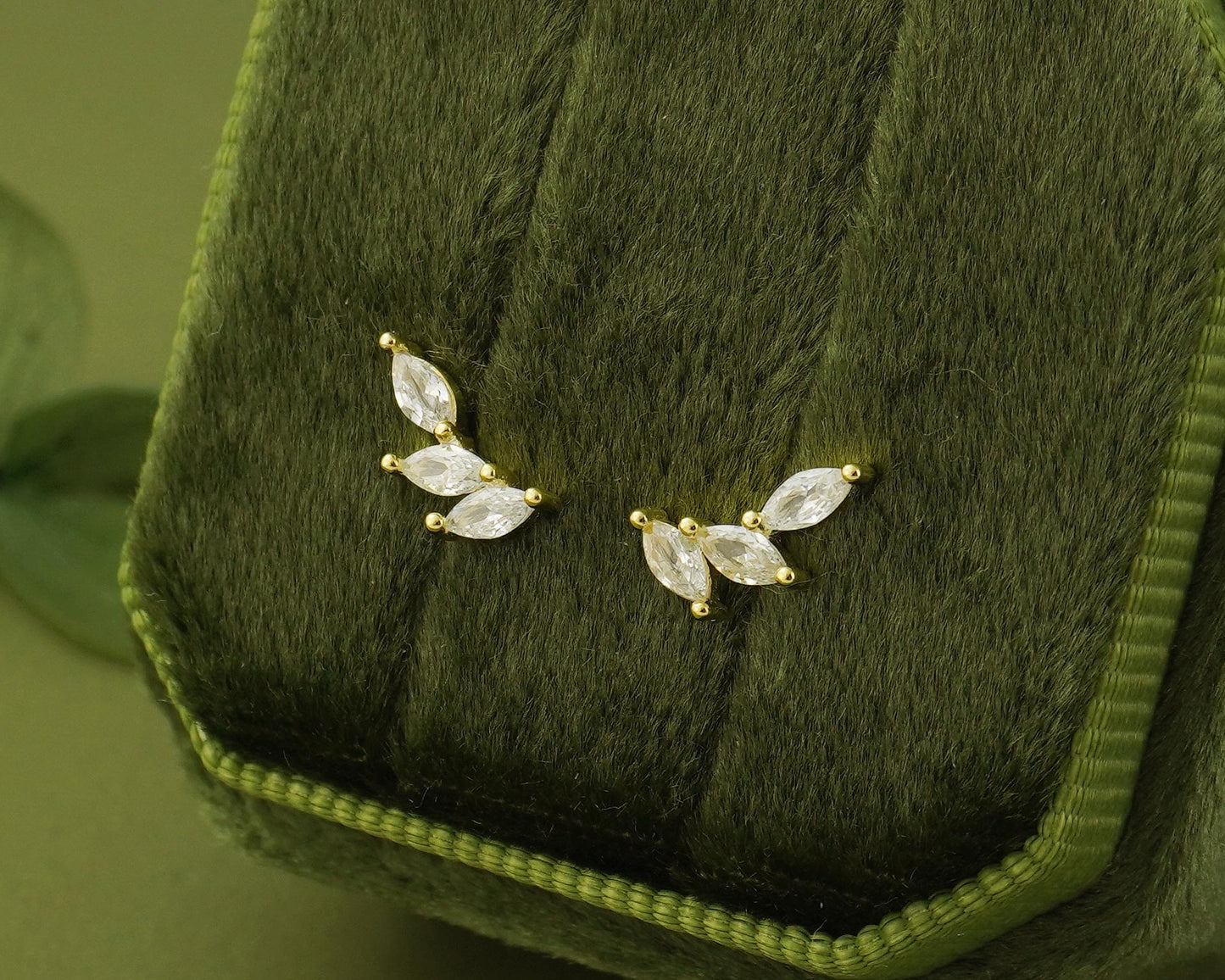 Pair of Trio Marquise CZ Cluster Stud Earrings in Sterling Silver or 18ct Plated Gold