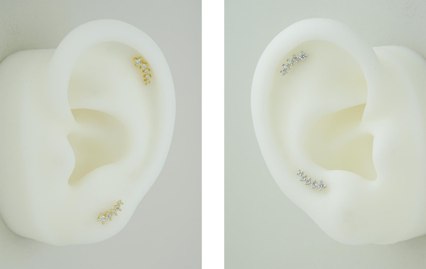 Pair of Sterling Silver 5 CZ Stud Earrings in Rhodium or 18ct Gold Plated, Sparkly Star Climber with Screw Back