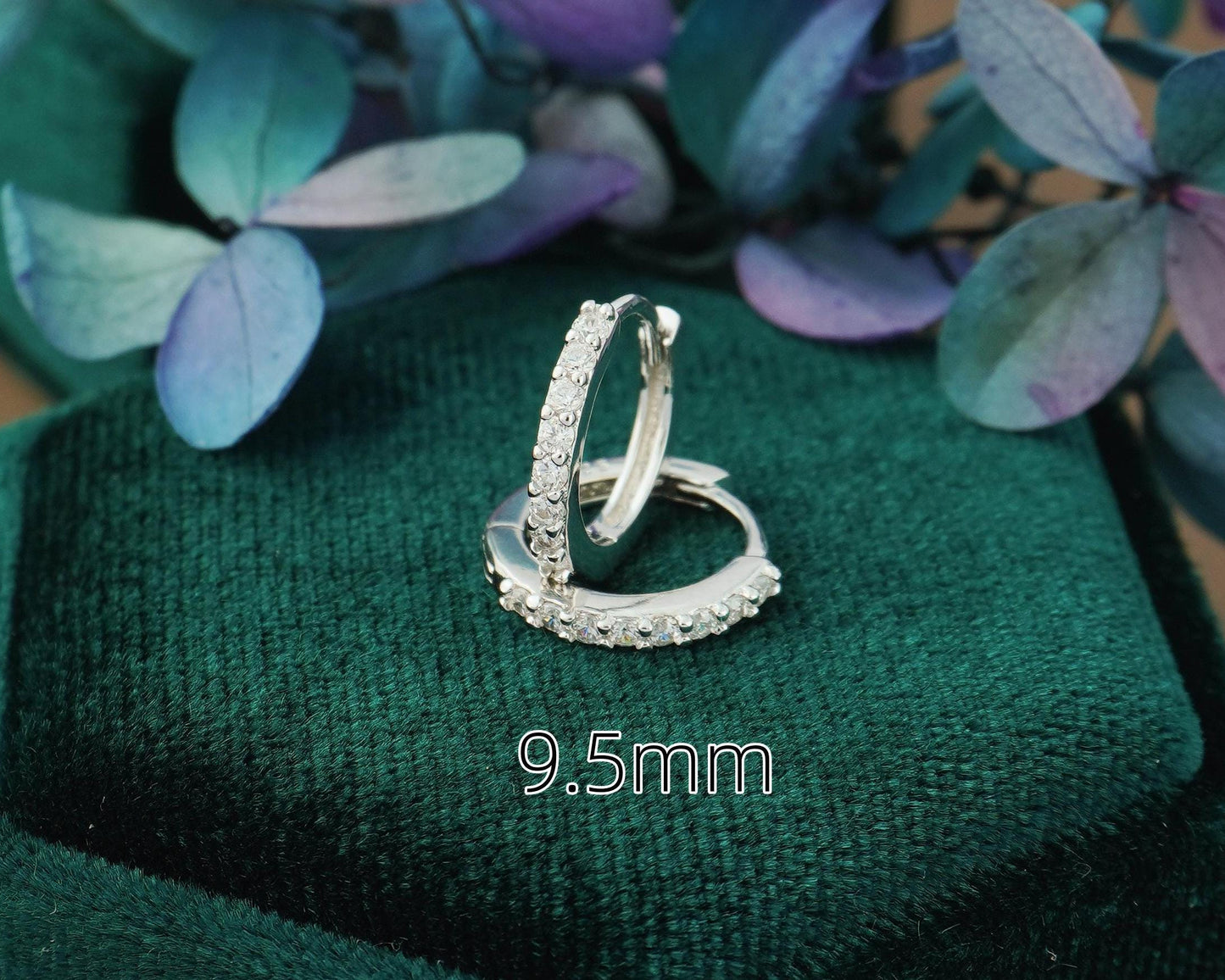 Pair of Skinny CZ Paved Huggie Hoop Earrings in 2 Sizes, Rhodium Plated over Solid Sterling Silver