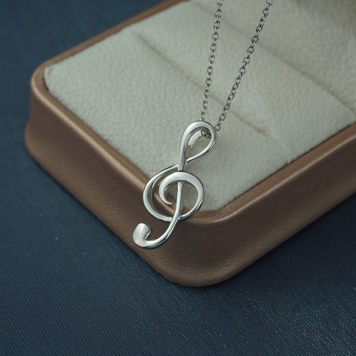 Sterling Silver Musical Note Pendant Necklace with 18  inch Cable or Box Chain, Jewelry Inspired by Treble Clef Music Tone