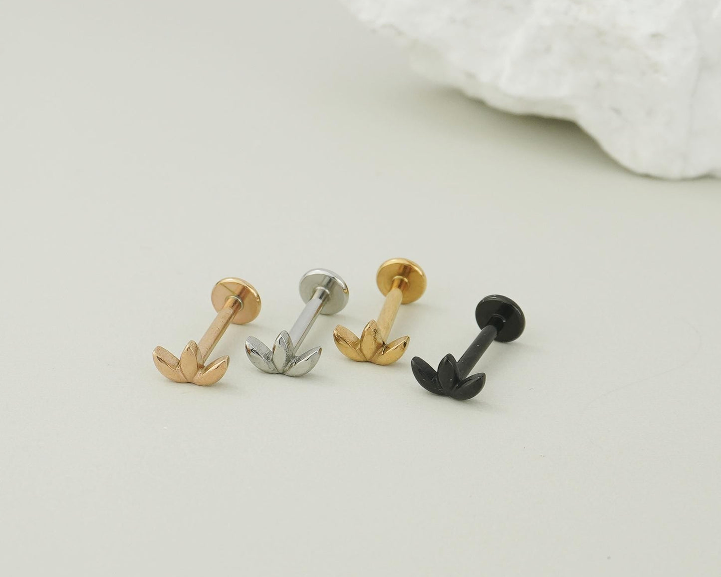 1 pc of Triple Marquise Stainless Steel Flat Screw Back Stud Earring in Steel, Gold, Black or Rose Gold, 16Gauge 6mm/8mm Post