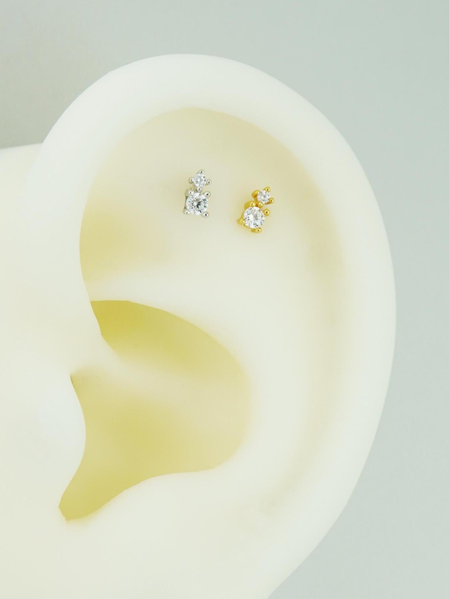 Pair of Tiny CZ Stud Earrings in Sterling Silver or 18ct Plated Gold