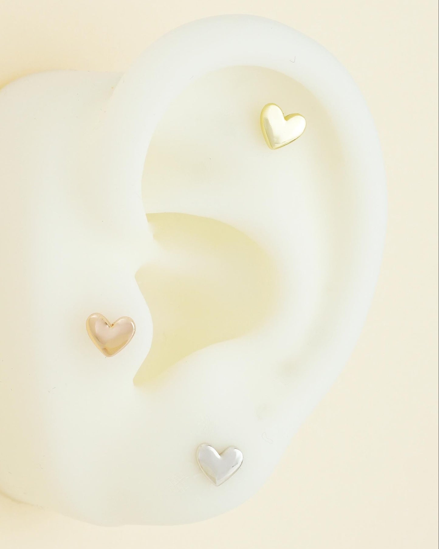 Pair of Tiny Heart Stud Earrings in Sterling Silver, 14ct Gold or Rose Gold, Flat Screw Back Piercing