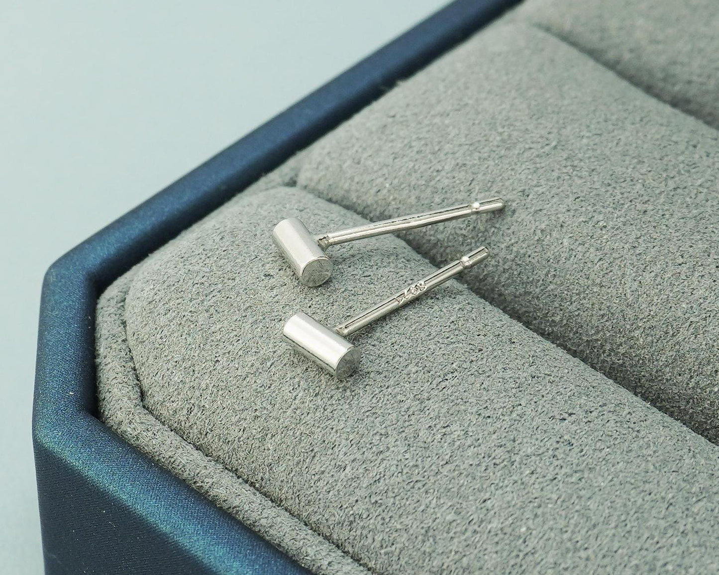 Pair of Tiny Sterling Silver 4mm Geometric Cylinder Tube Short Bar Stud Earrings