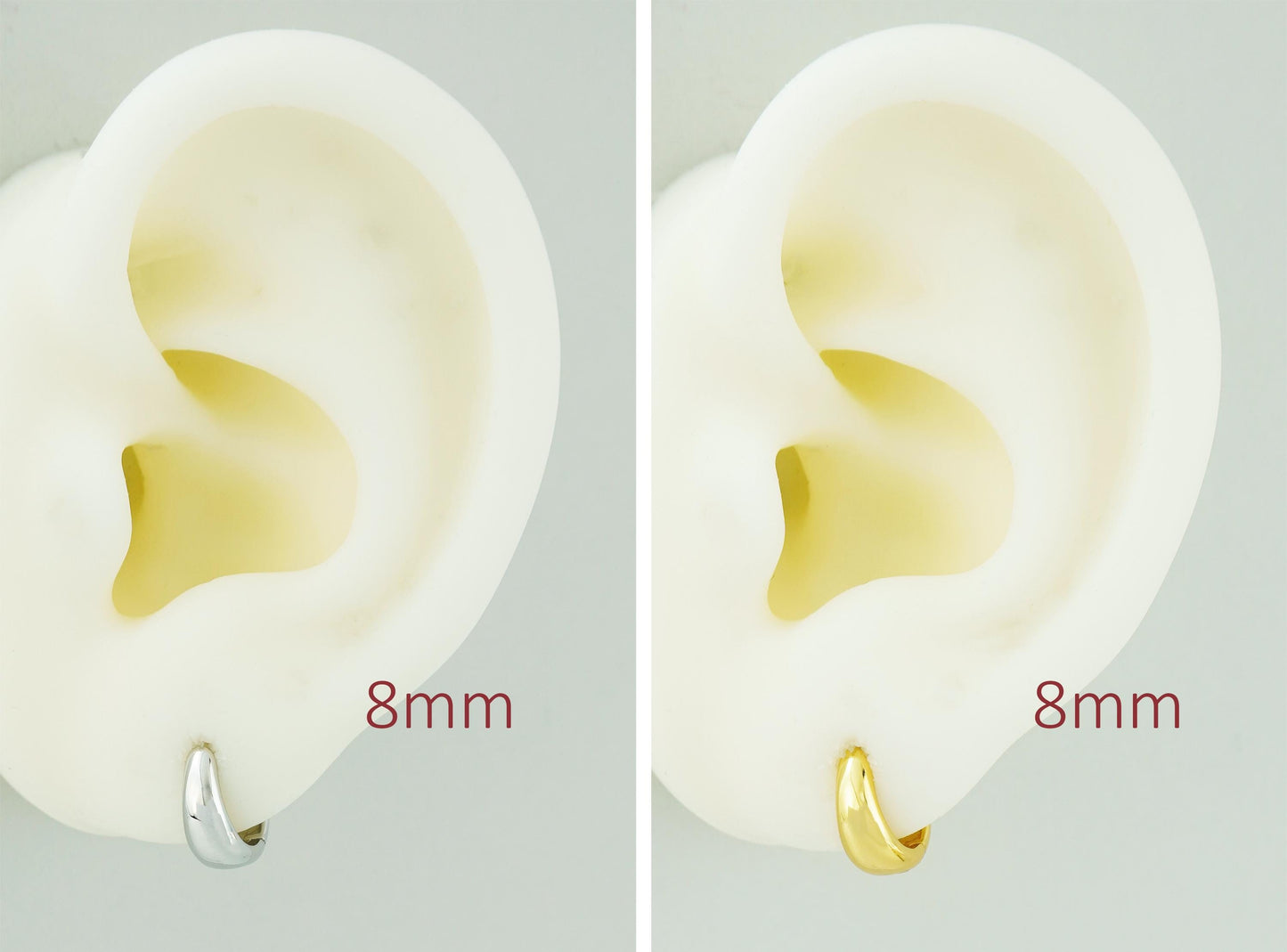 Pair of Chunky Huggie Hoop Earrings, 4 Loop Sizes in Sterling Silver or Plated Gold, Chubby Circle Ear Stacking Jewelry, 7/8/9/10mm