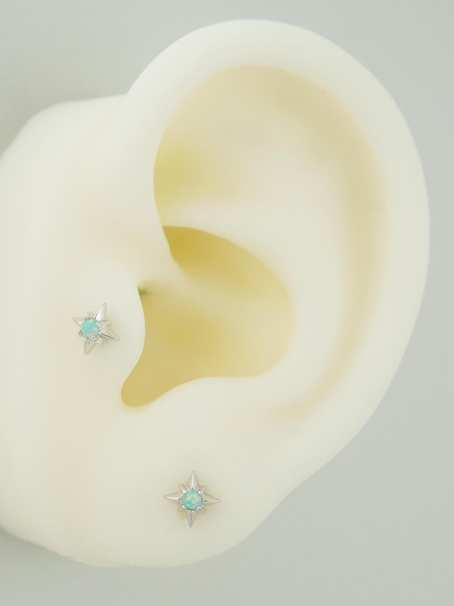 Pair of Starburst Stud Earrings in Sterling Silver or Plated Gold, Celestial Design with Blue Hue Fire Opal