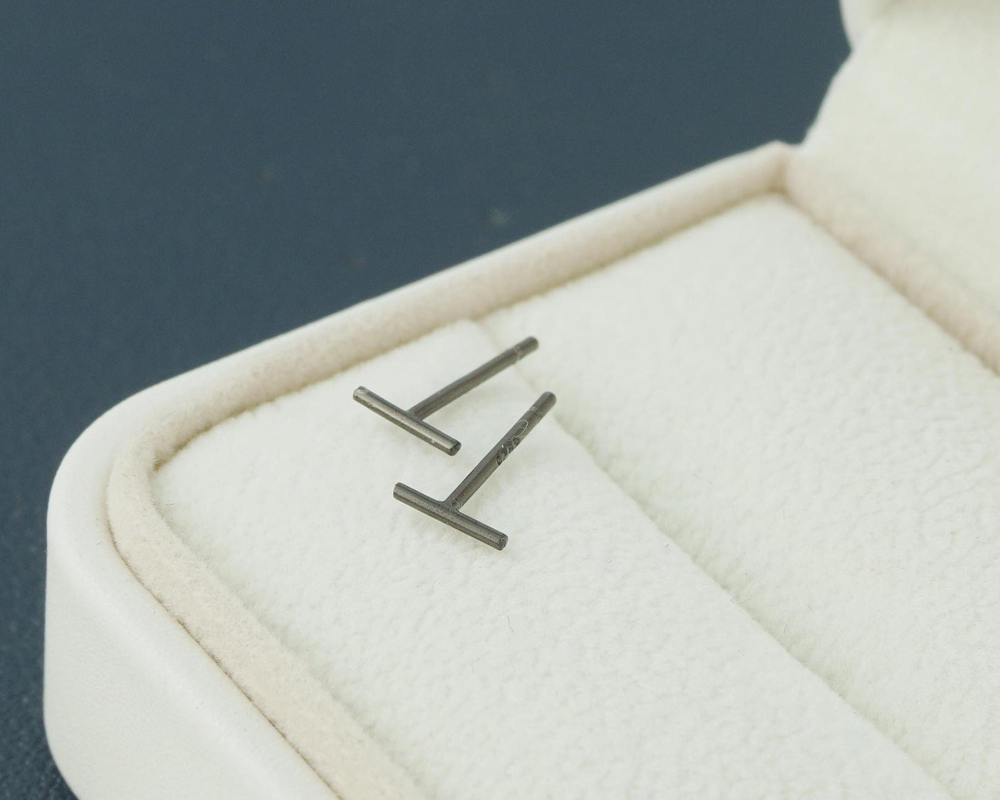 Pair of Skinny Round Bar Stud Earrings in Sterling Silver, 18ct Gold or Black Rhodium Plated