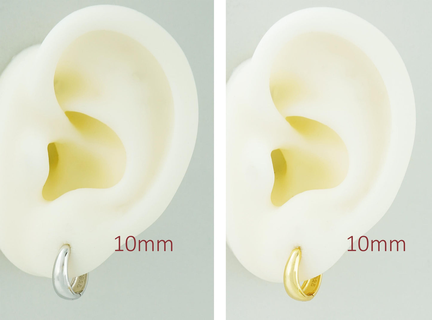 Pair of Chunky Huggie Hoop Earrings, 4 Loop Sizes in Sterling Silver or Plated Gold, Chubby Circle Ear Stacking Jewelry, 7/8/9/10mm