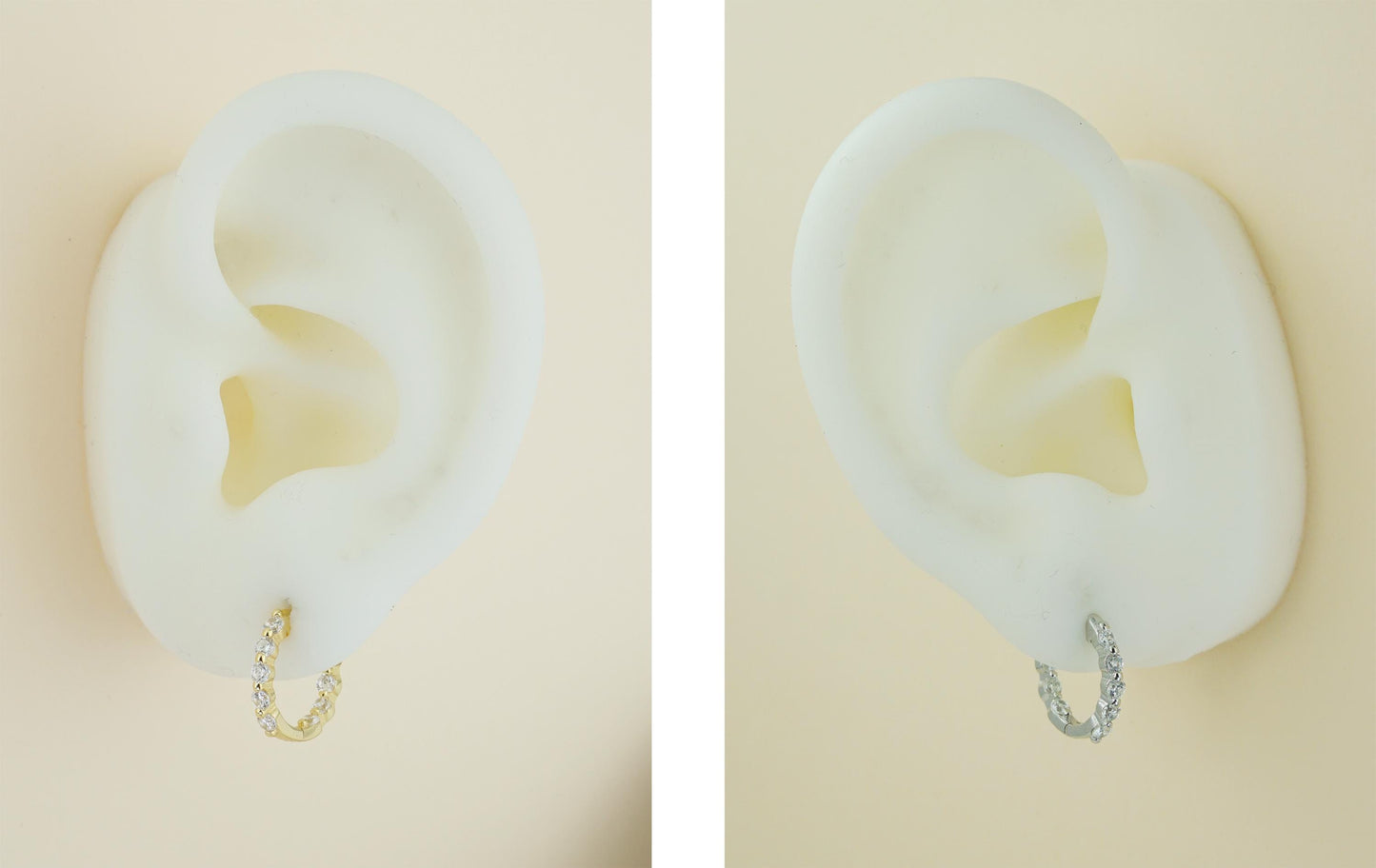 Pair of Sterling Silver Inside Out CZ Gemstone Huggie Hoop Earrings in Rhodium or 18ct Gold Plated