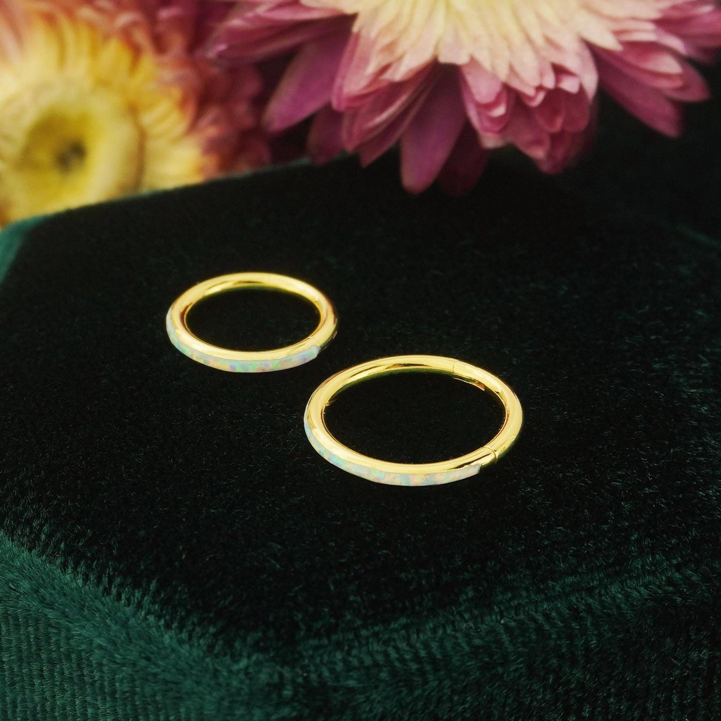 1 pc of 16G Hinged Opal Conch Ring, Stainless Steel Earring Hoop, 4 Colors, Helix Cartilage Segment Clicker, Nose Septum Piercing Jewelry