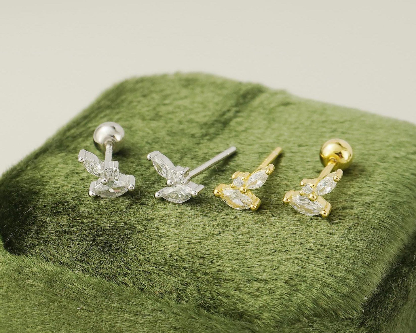 Pair of Marquise CZ Cluster Stud Earrings in Sterling Silver or 18ct Plated Gold, BUTTERFLY BACKS or SCREW BACKS