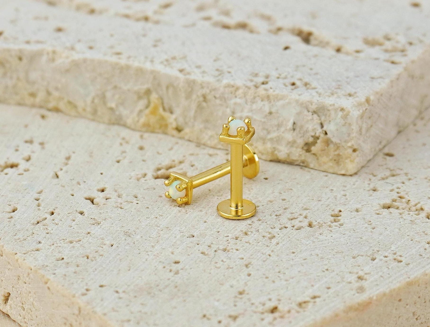 Pair of VERY TINY Opal Stud Earrings in Sterling Silver or Plated Gold, Tiny Gem Delicate Stacking Jewelry