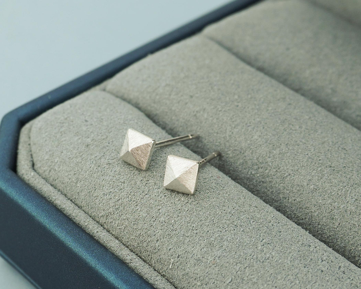 Pair of Sterling Silver Textured Pyramid Rivet Stud Earrings in Rhodium or 14ct Gold Plated
