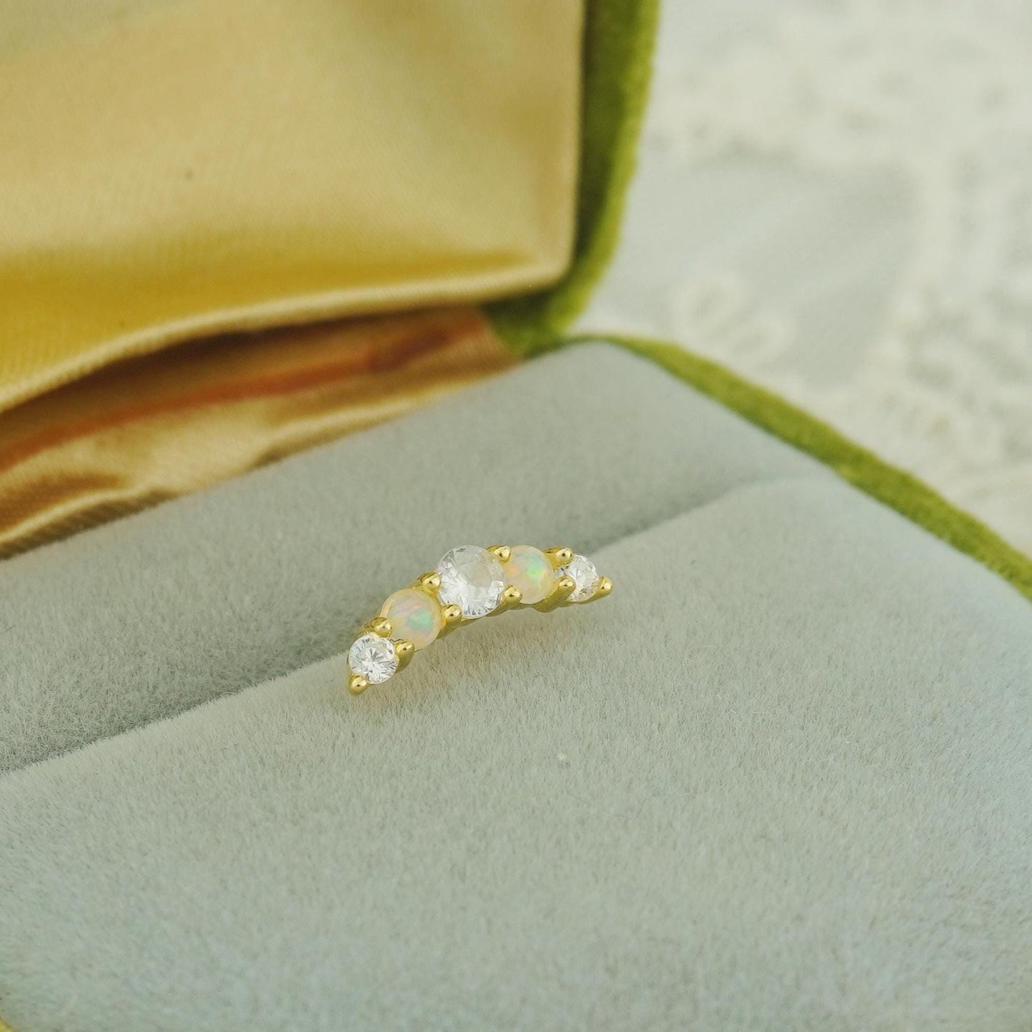 1 pc of Fire Opal & CZ Stud Earring in 18ct Gold Plated over Sterling Silver, Cartilage & Lobe Piercing Jewelry