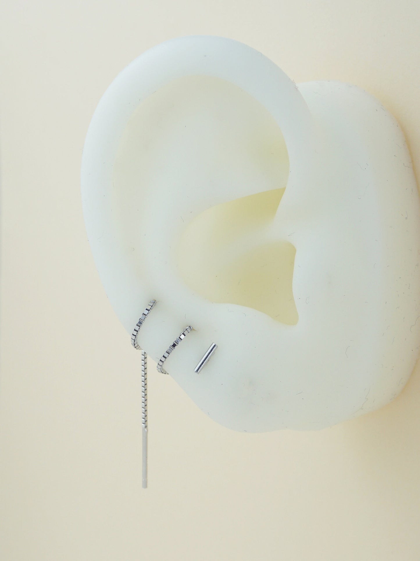 Pair of 5mm Short Bar Head Dangle Threader Earrings in Sterling Silver or Plated Gold, Dainty Dangly Chain, Minimal Delicate Ear Wire