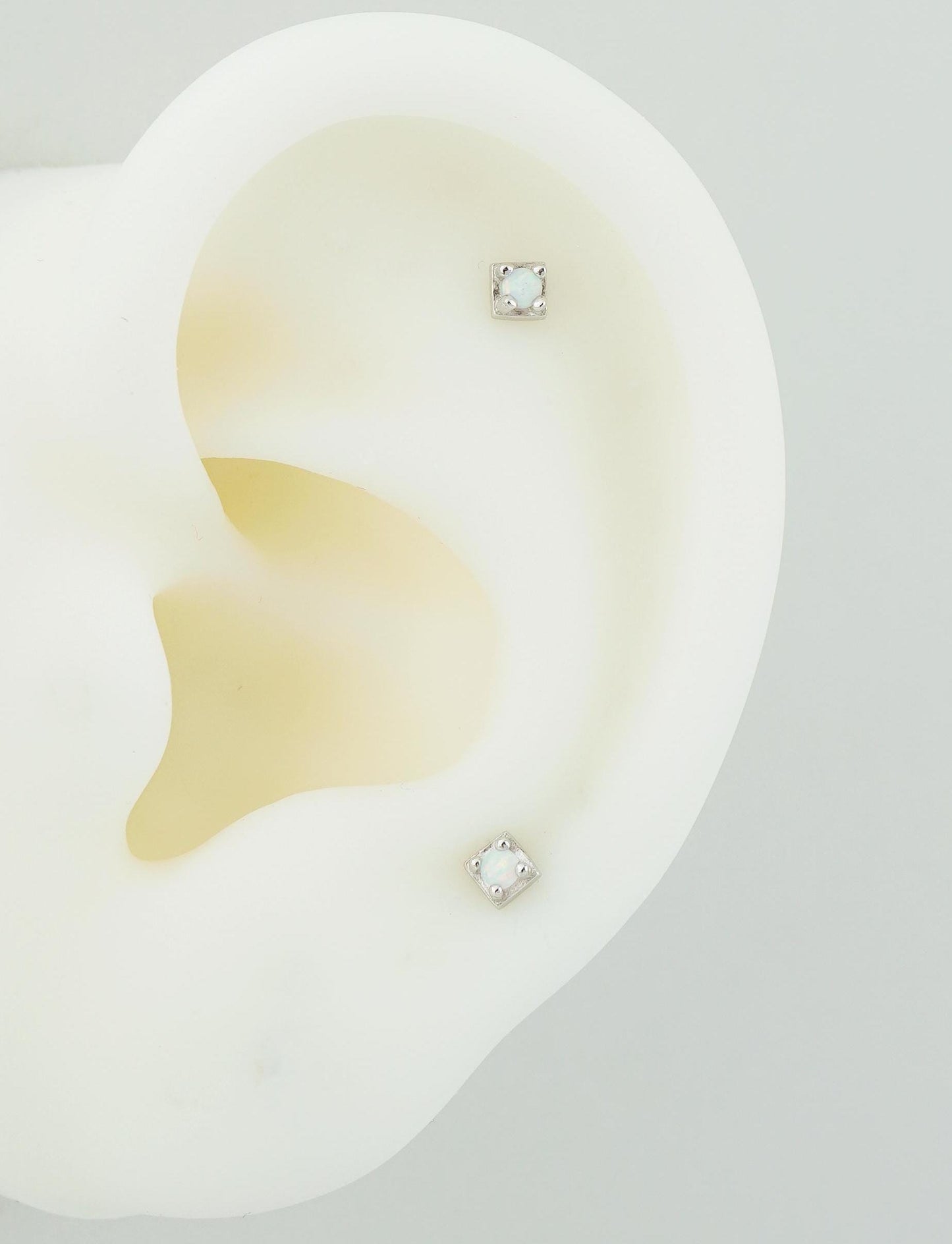 Pair of VERY TINY Opal Stud Earrings in Sterling Silver or Plated Gold, Tiny Gem Delicate Stacking Jewelry