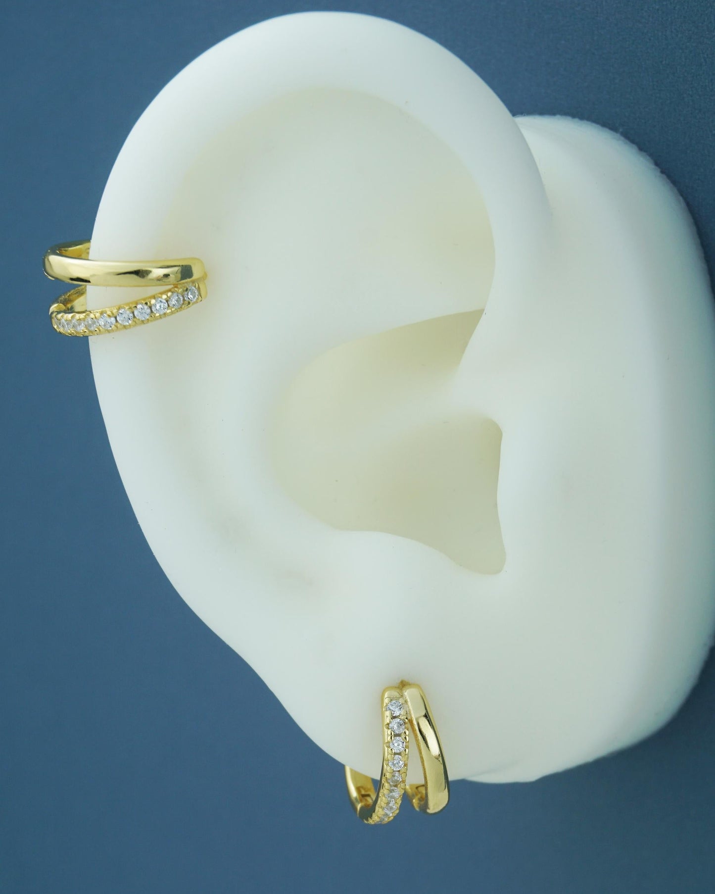 Pair of Duo Asymmetric Ring Huggie Hoop Earrings in S925 Sterling Silver or 18ct Plated Gold