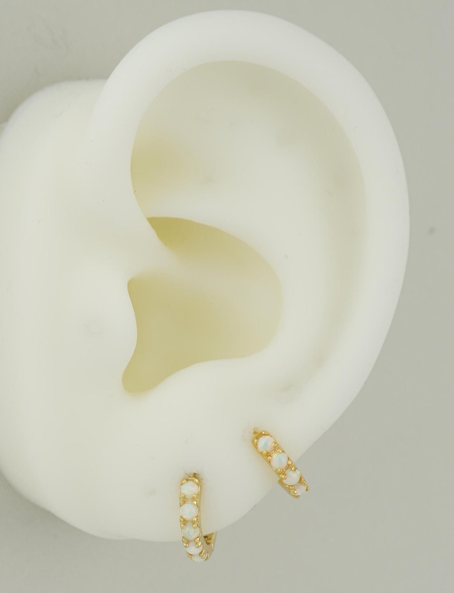 Elegant Opal Gemstone Huggie Hoop Earring in 2 Sizes, Sterling Silver Plated with 18ct Gold
