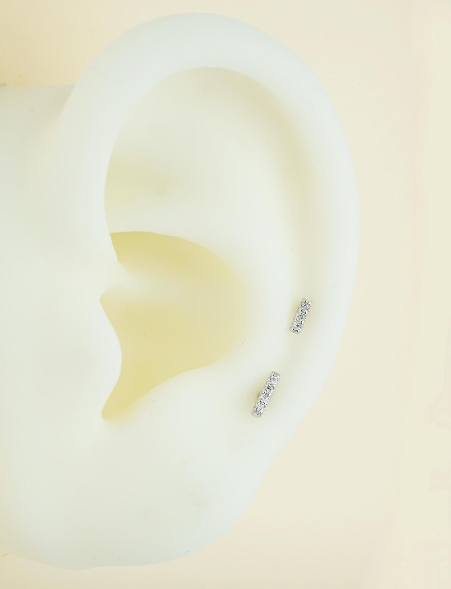 Pair of VERY TINY Paved Bar Sterling Silver Stud Earrings in Silver or Plated Gold, Sparkly CZ Stones, Simple Screw Ball Back