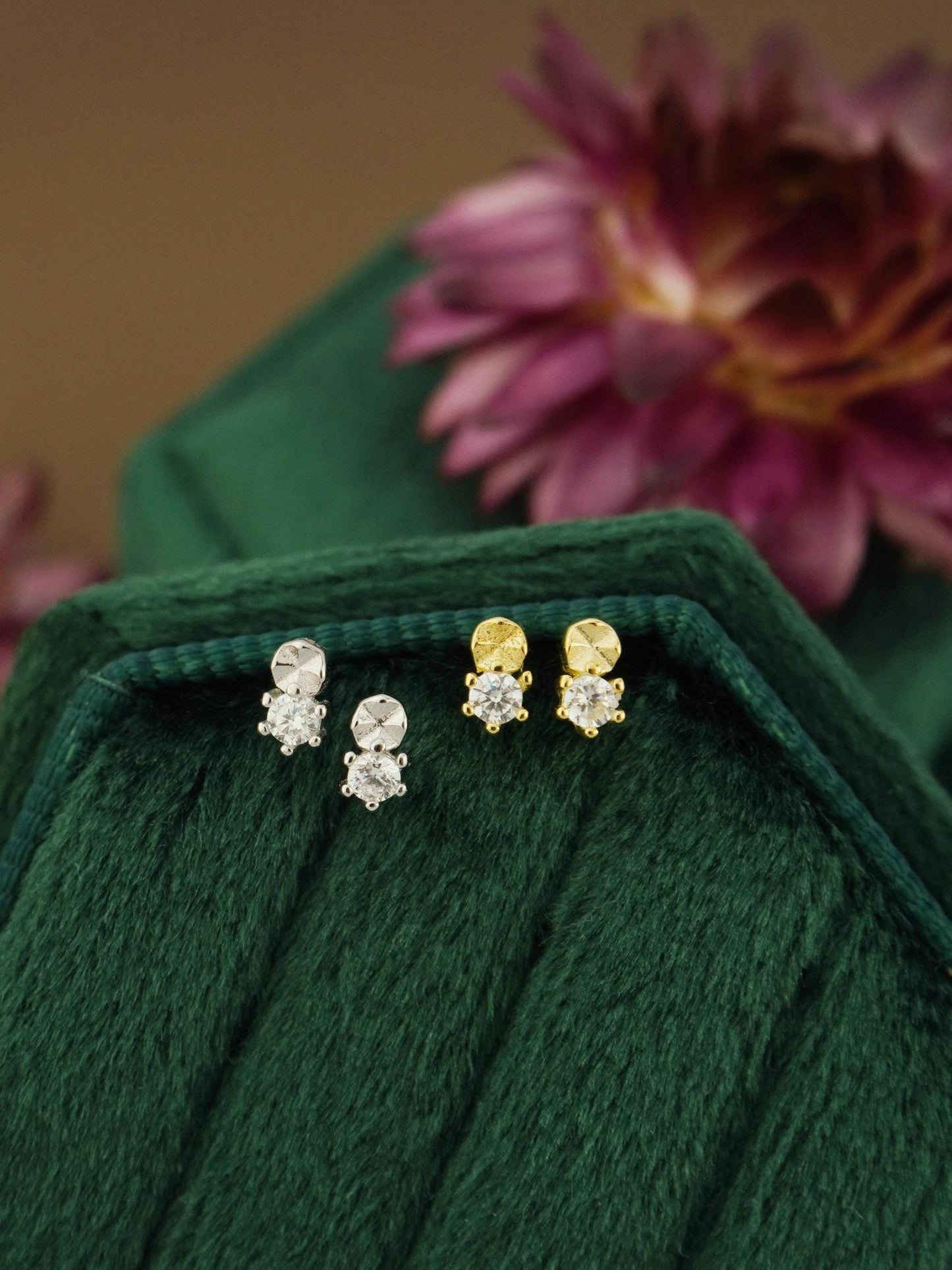 Pair of Tiny CZ Stud Earrings in Sterling Silver or 18ct Plated Gold