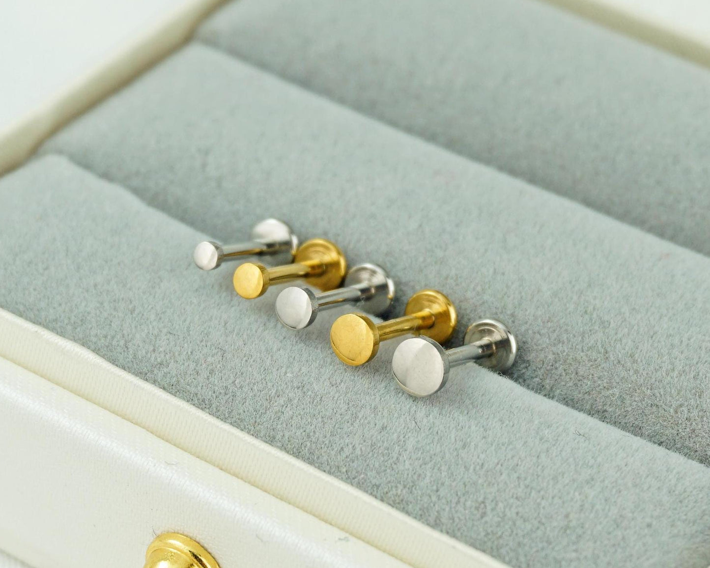 1 pc of Tiny Stainless Steel Round Disc Stud Earring in Steel or Golden Finish, Simple Geometric Push Pin Piercing, 5 Sizes