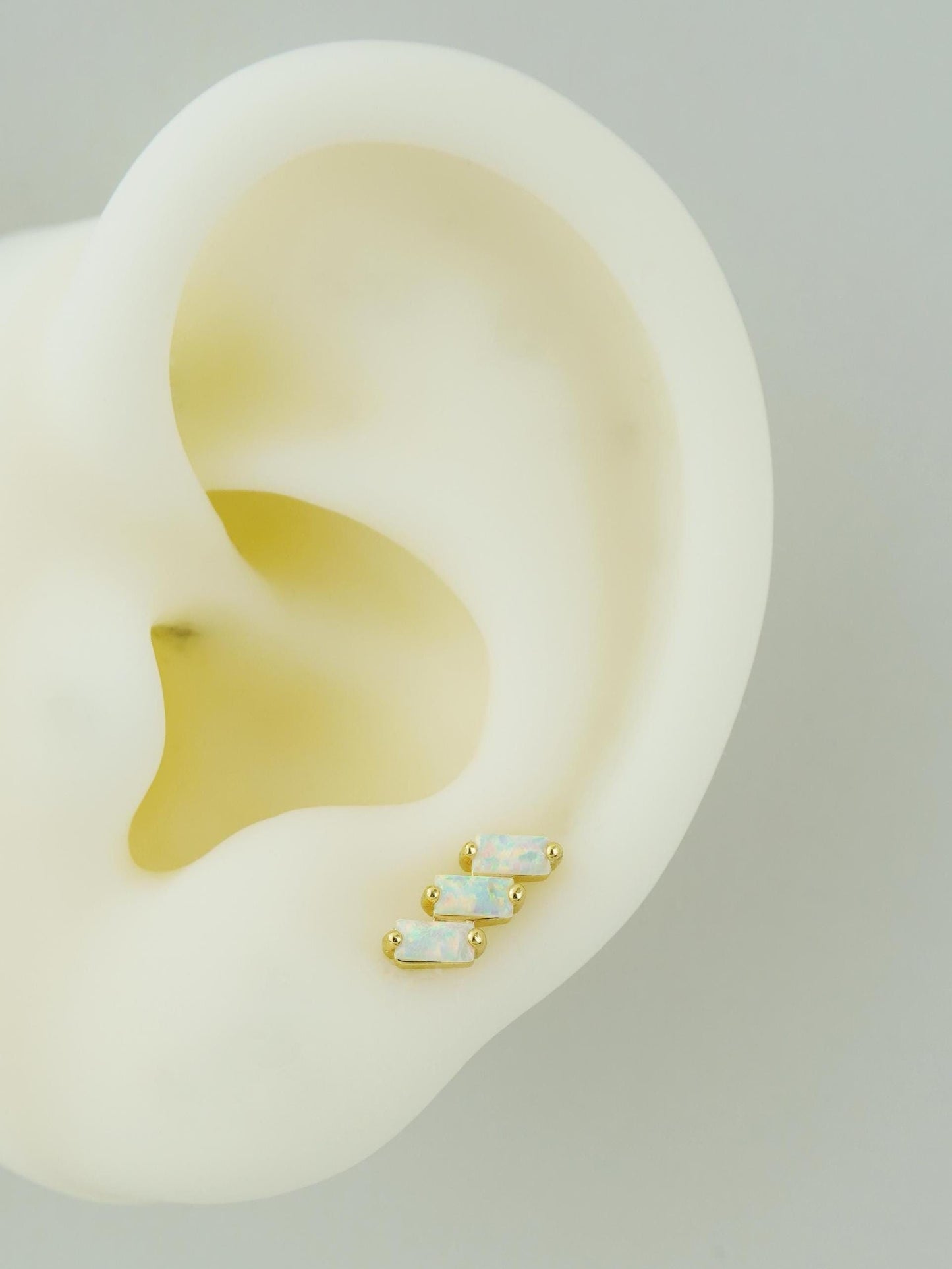 1 pc of Fire Opal Triple Baguette Flat Back Stud Earring in Gold Plated over Sterling Silver