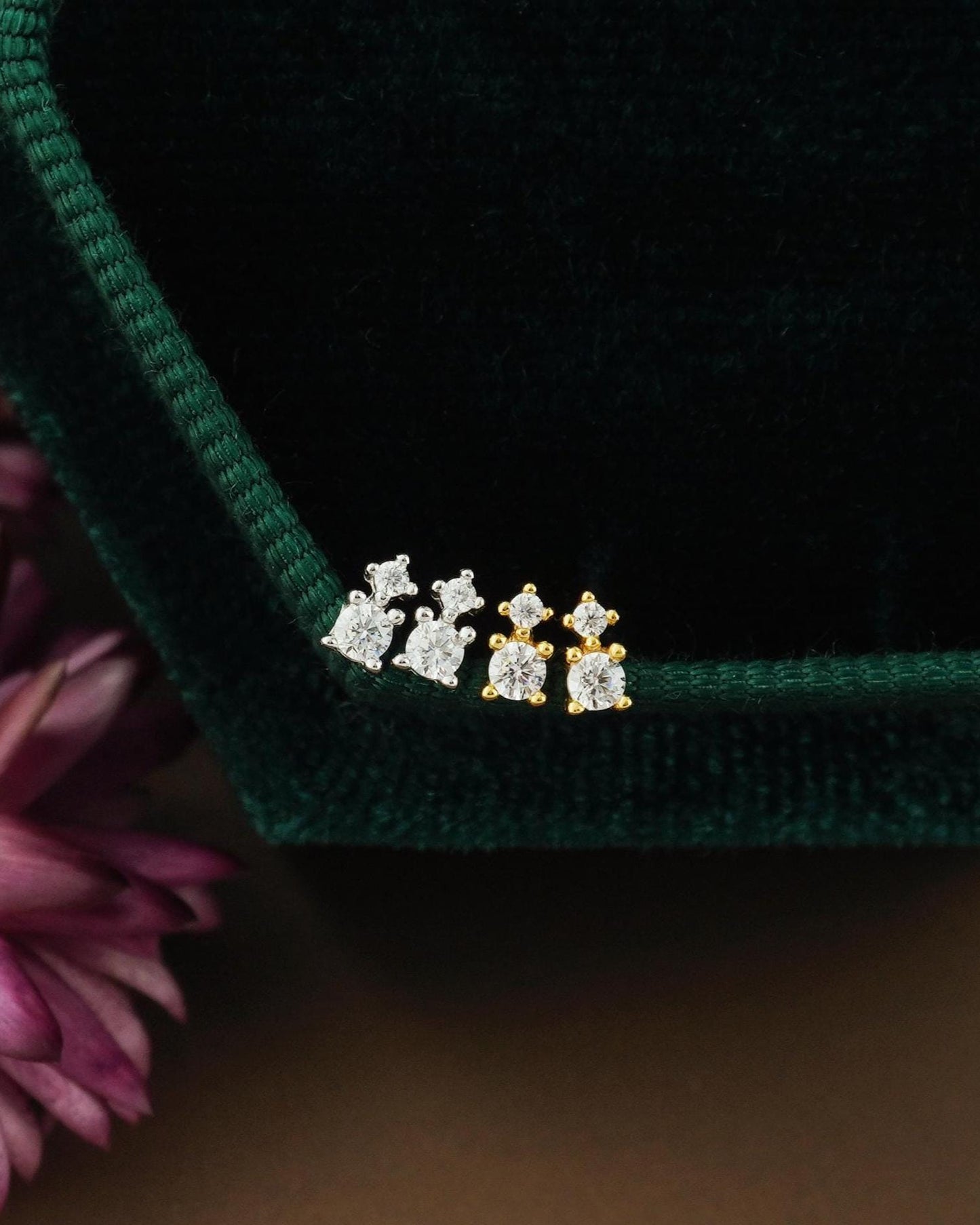 Pair of Tiny CZ Stud Earrings in Sterling Silver or 18ct Plated Gold