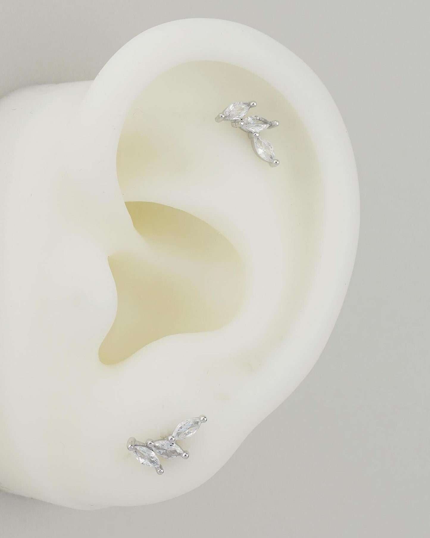 Pair of Trio Marquise CZ Cluster Stud Earrings in Sterling Silver or 18ct Plated Gold