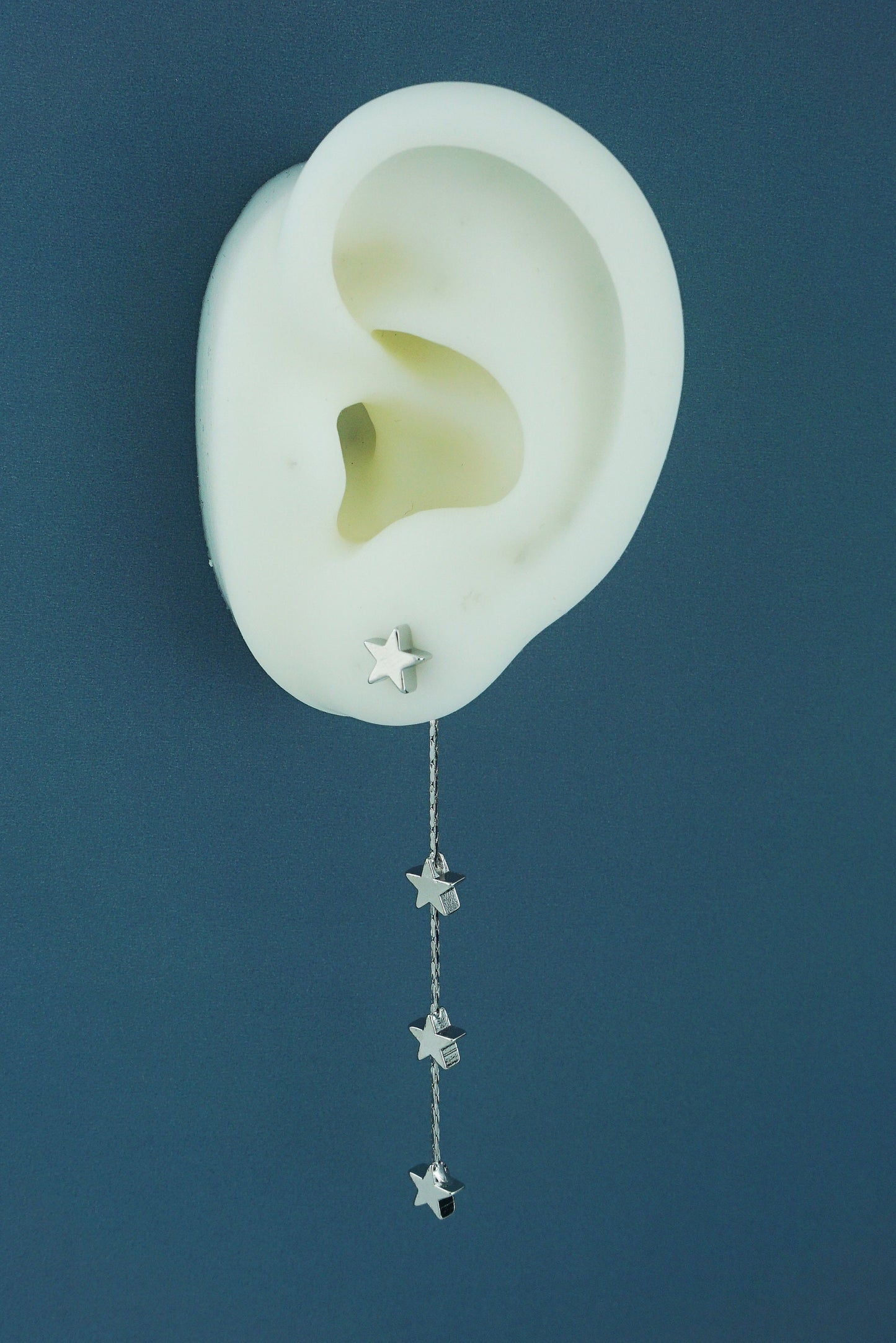 Pair of Brass Stud Earrings in Silver or Gold Finish, Dangly 3 Mini Celestial Charm on a Chain, Dainty Tassel Drop Lobe Jewelry