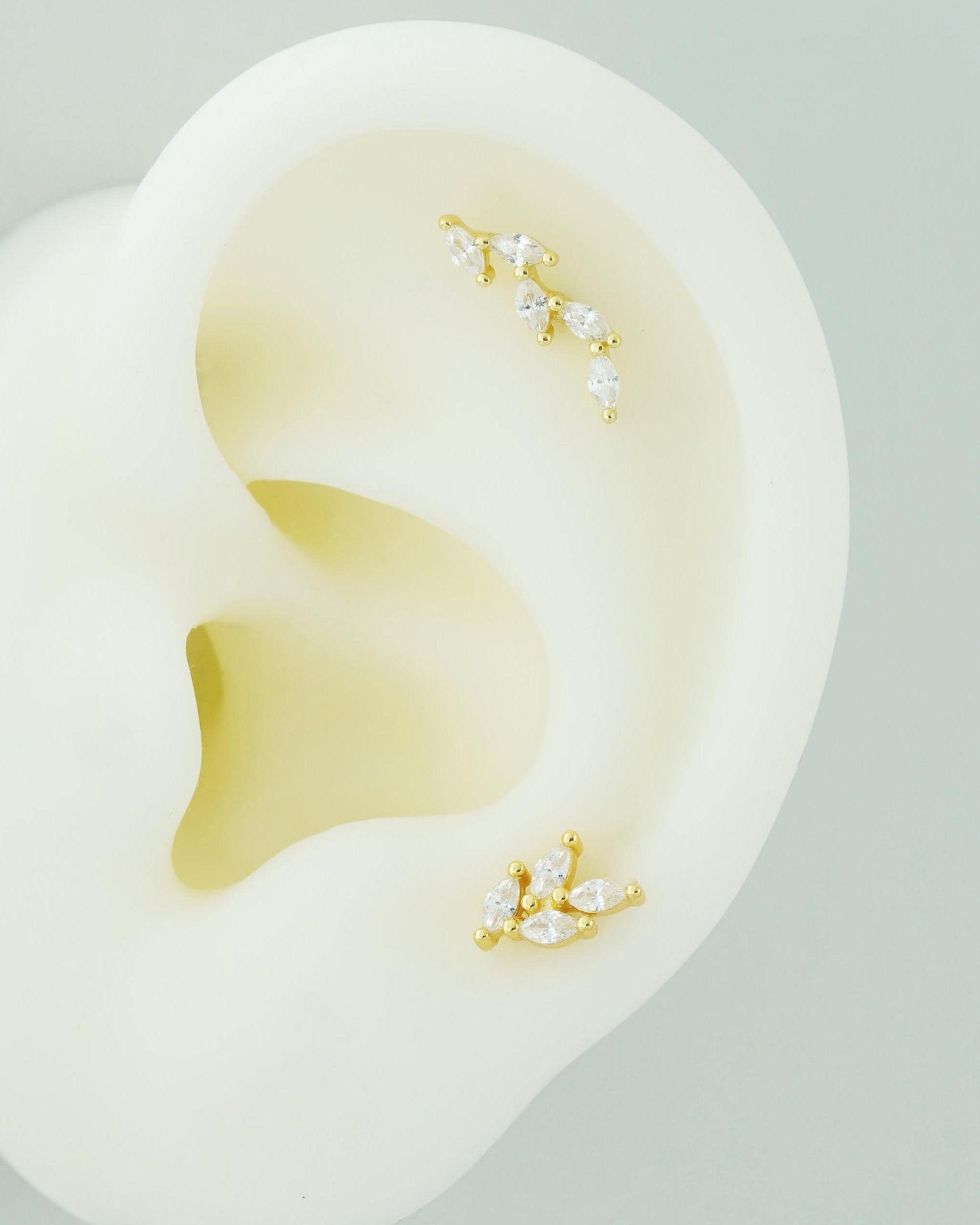 1 pc of Marquise CZ Leaf Flat Screw Back Stud Earring in Gold Plated over Sterling Silver, 16 Gauge 6mm/8mm Post