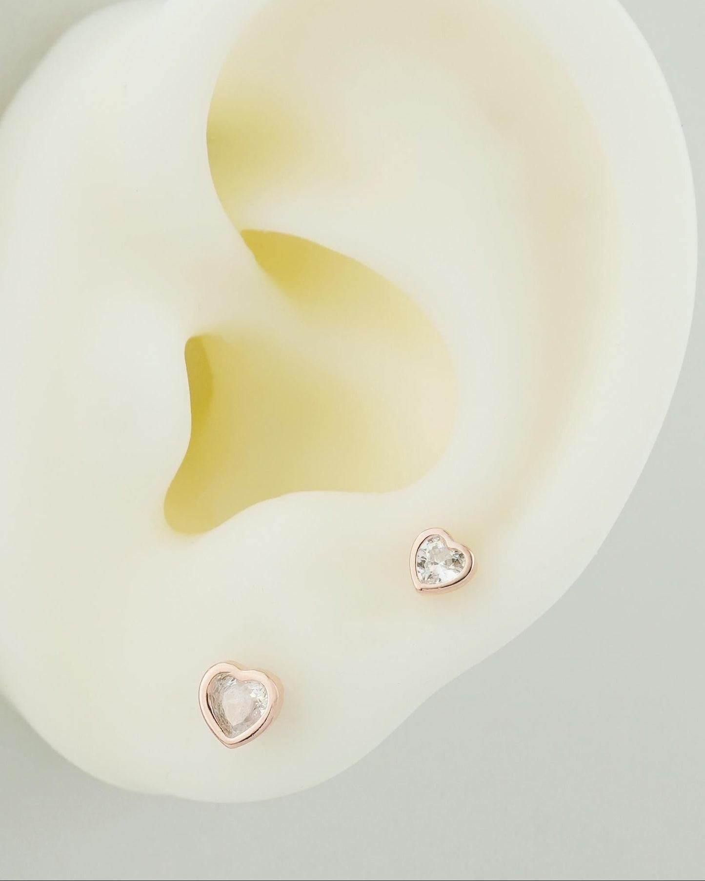 Pair of Tiny CZ Heart Sterling Silver Stud Earrings in Rhodium, 14ct Gold or Rose Gold Plated, 2 Sizes Simple Stacking Earlobe Jewelry
