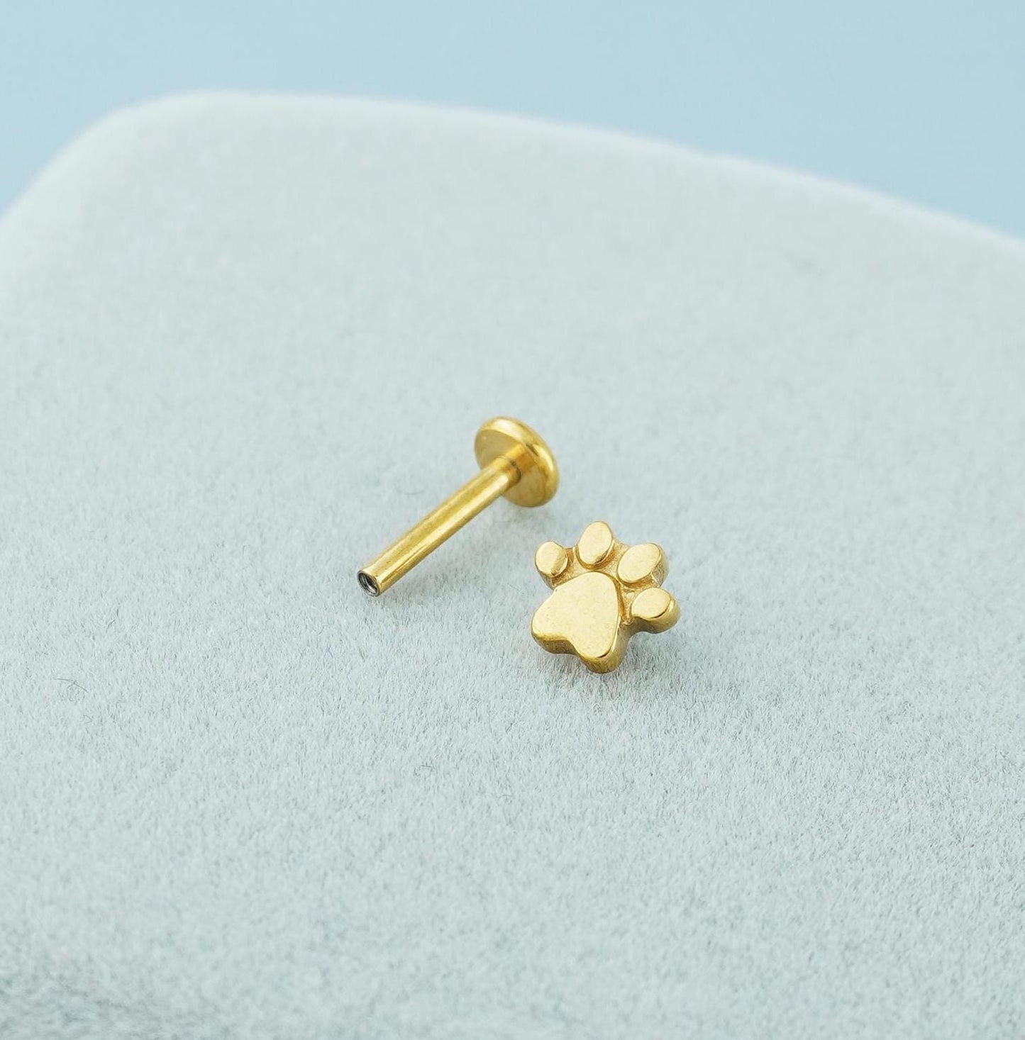 1 pc of Paw Print Stainless Steel Flat Screw Back Stud Earring in Steel, Gold, Black or Rose Gold, 16Gauge 6mm/8mm Post