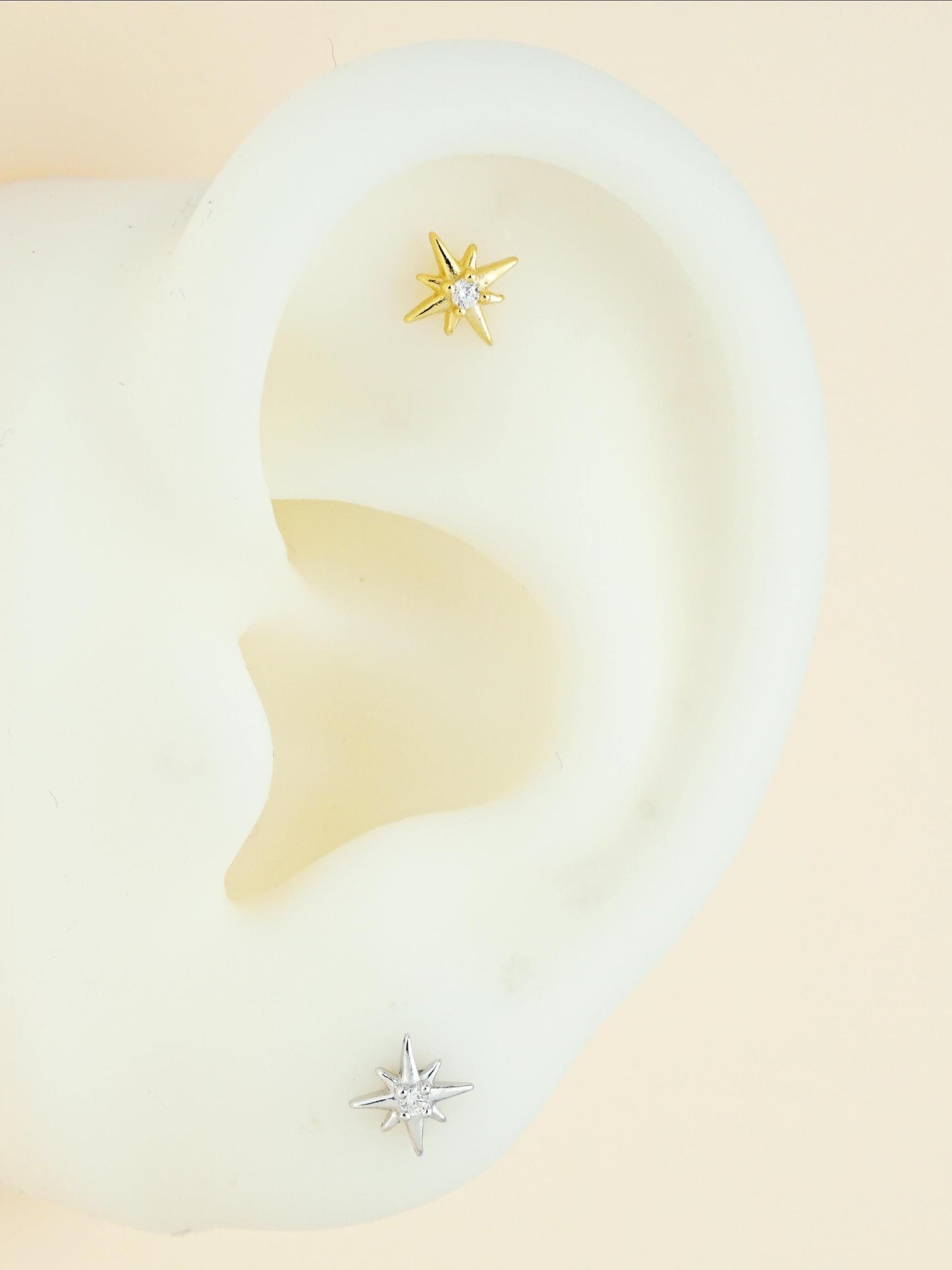 Pair of Starburst Stud Earrings in Sterling Silver or 18ct Plated Gold with CZ Crystal