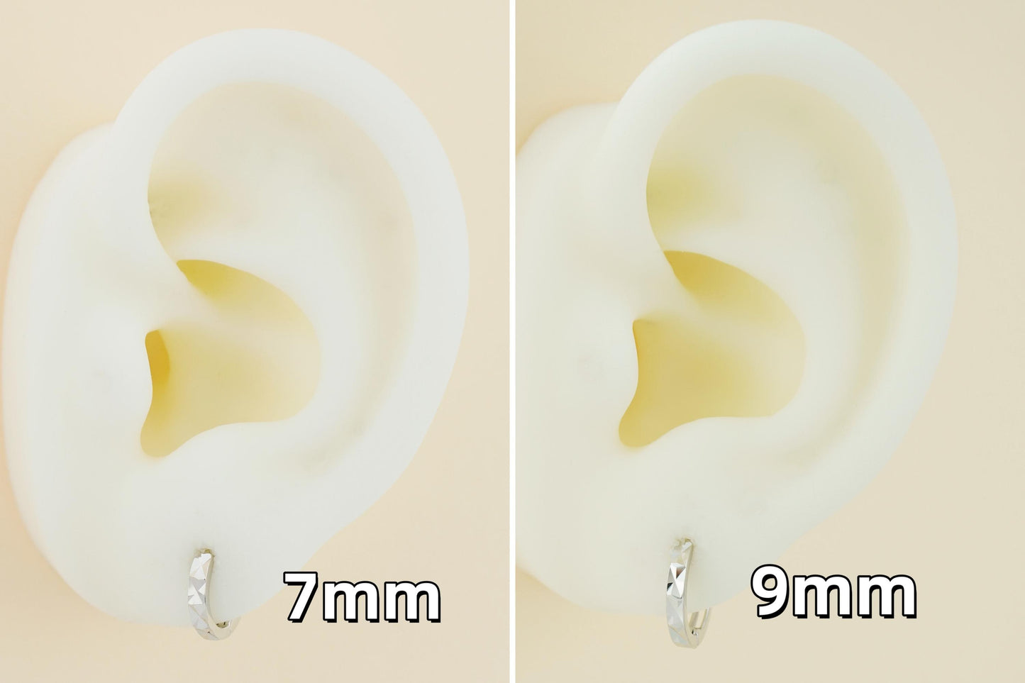 Pair of Minimalist Diamond Cut Huggie Hoop Earrings in Sterling Silver or 18ct Gold Plated, Simple Faceted Jewelry