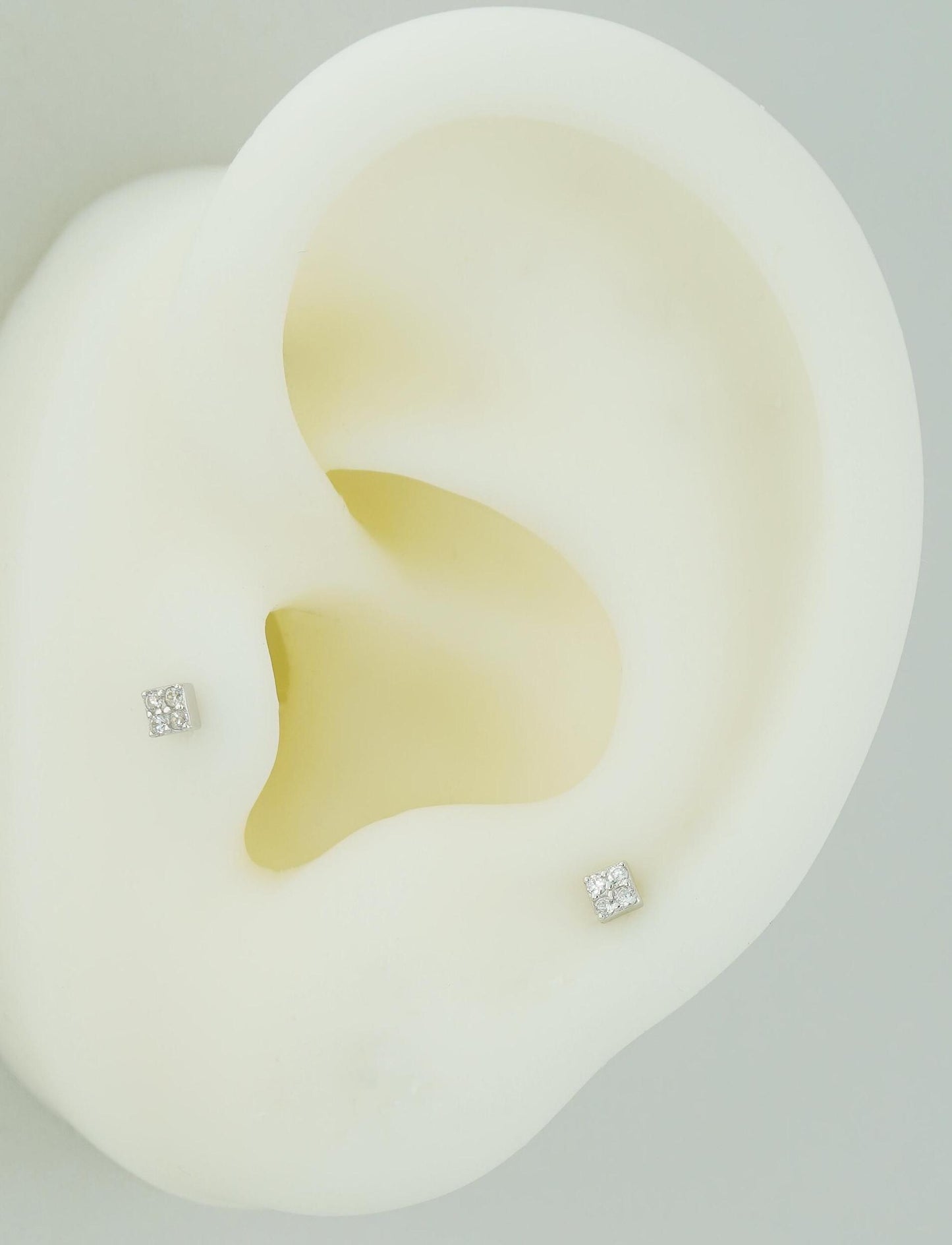 Pair of Sterling Silver Stud Earrings in Rhodium or Gold Plated, VERY TINY Square with Sparkly CZ Crystal Stones