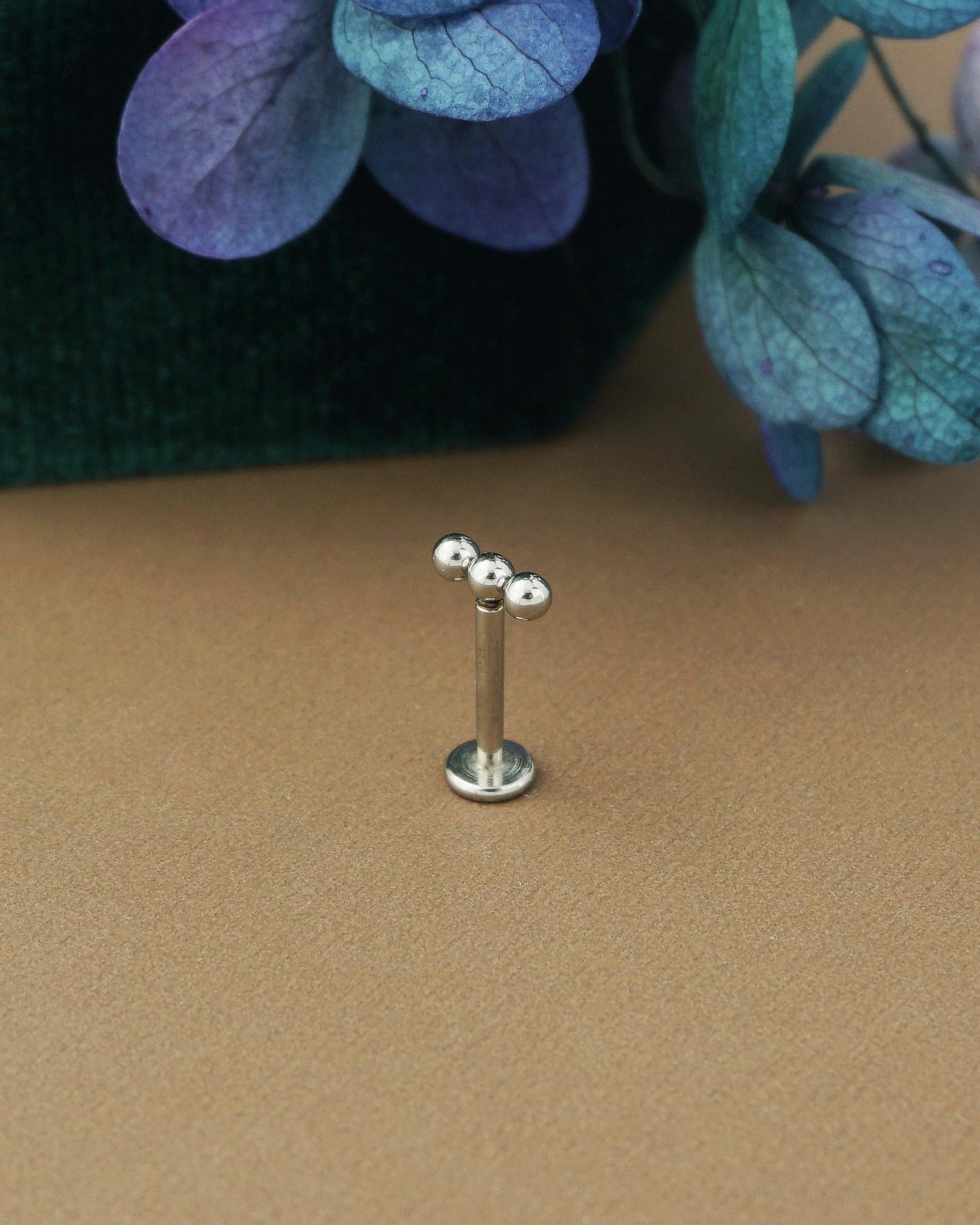 1 pc of Triple Ball Stainless Steel Push Pin Flat Back Stud Earring in Steel, Golden or Black Finish