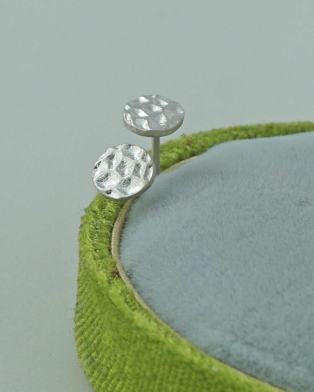 Pair of Round Hammered Disc Stud Earrings in Sterling Silver, 3 Sizes, Simple Geometric Coin Shape Jewelry