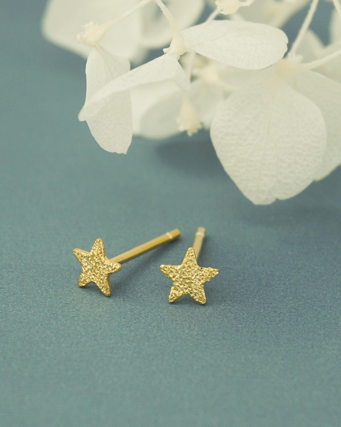 Pair of VERY TINY Frosted Star Stud Earrings in Sterling Silver or 14ct Gold Plated