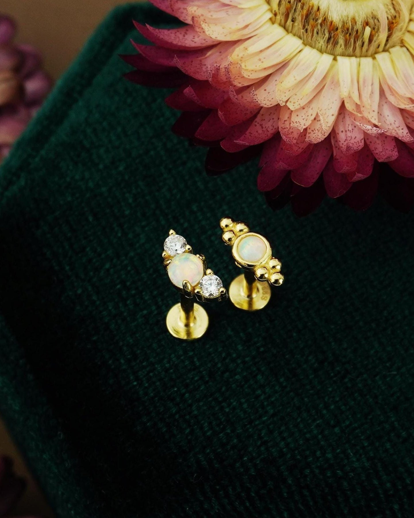 1 pc of Fire Opal Stud Earring in Gold Plated over Sterling Silver, Tiny Gem Delicate Earlobe Cartilage Tragus Piercing Jewelry