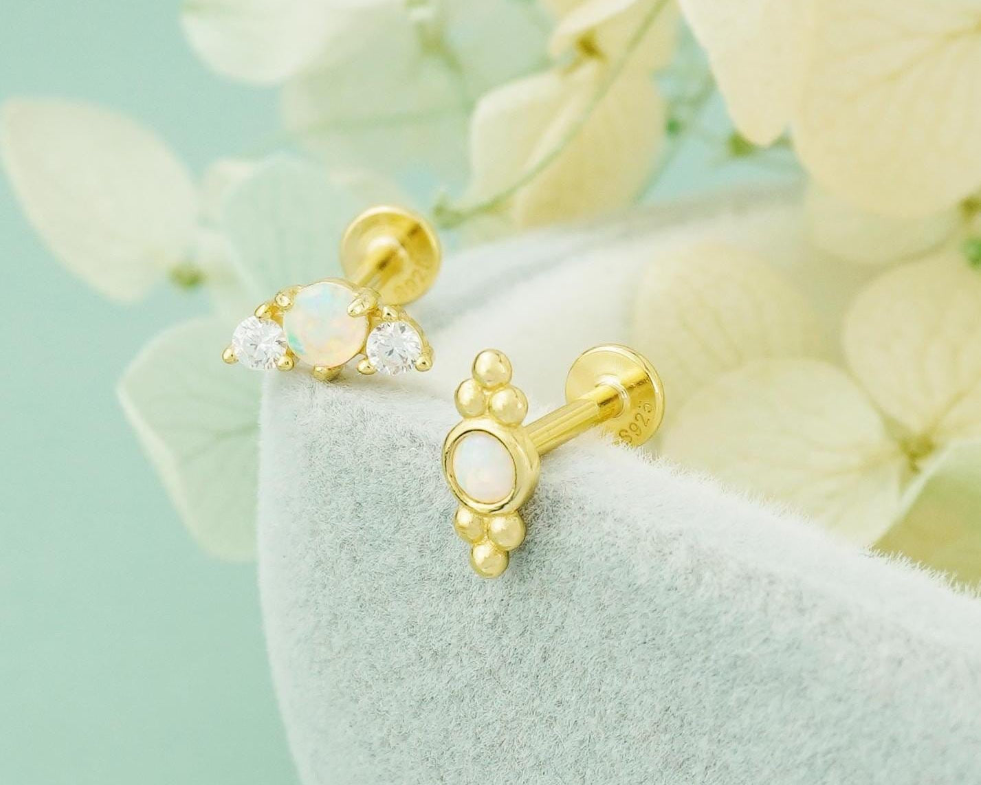 1 pc of Fire Opal Stud Earring in Gold Plated over Sterling Silver, Tiny Gem Delicate Earlobe Cartilage Tragus Piercing Jewelry