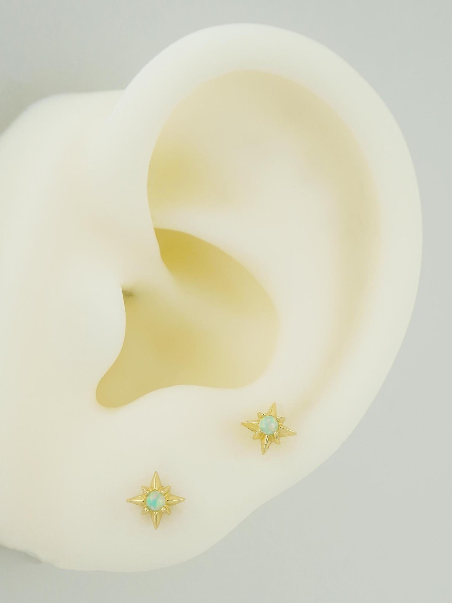 Pair of Starburst Stud Earrings in Sterling Silver or Plated Gold, Celestial Design with Blue Hue Fire Opal