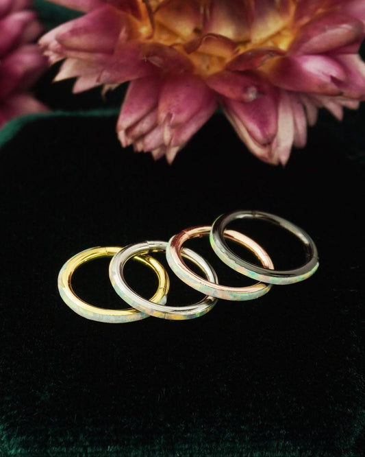 1 pc of 16G Hinged Opal Conch Ring, Stainless Steel Earring Hoop, 4 Colors, Helix Cartilage Segment Clicker, Nose Septum Piercing Jewelry