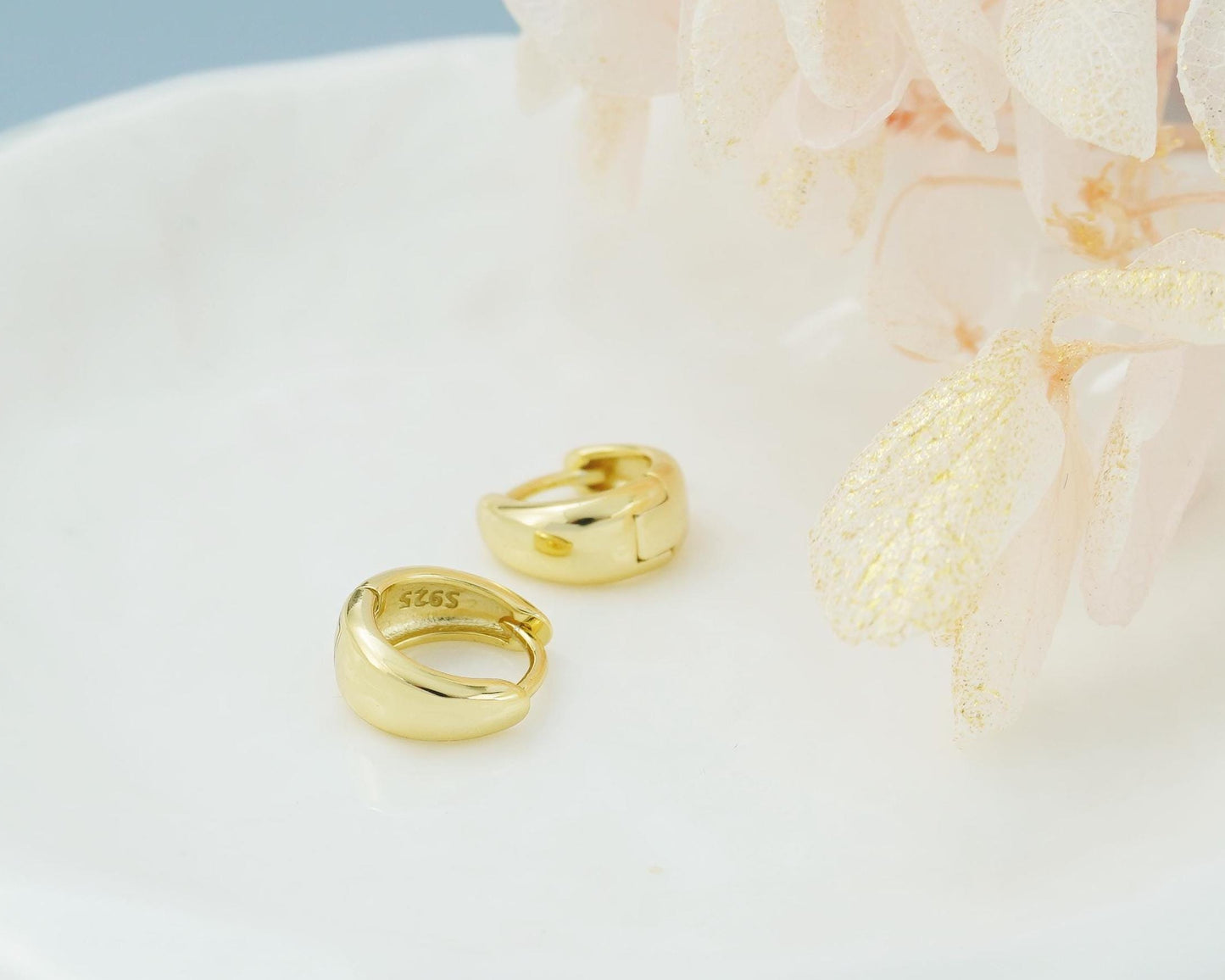 Pair of Chunky Huggie Hoop Earrings, 4 Loop Sizes in Sterling Silver or Plated Gold, Chubby Circle Ear Stacking Jewelry, 7/8/9/10mm