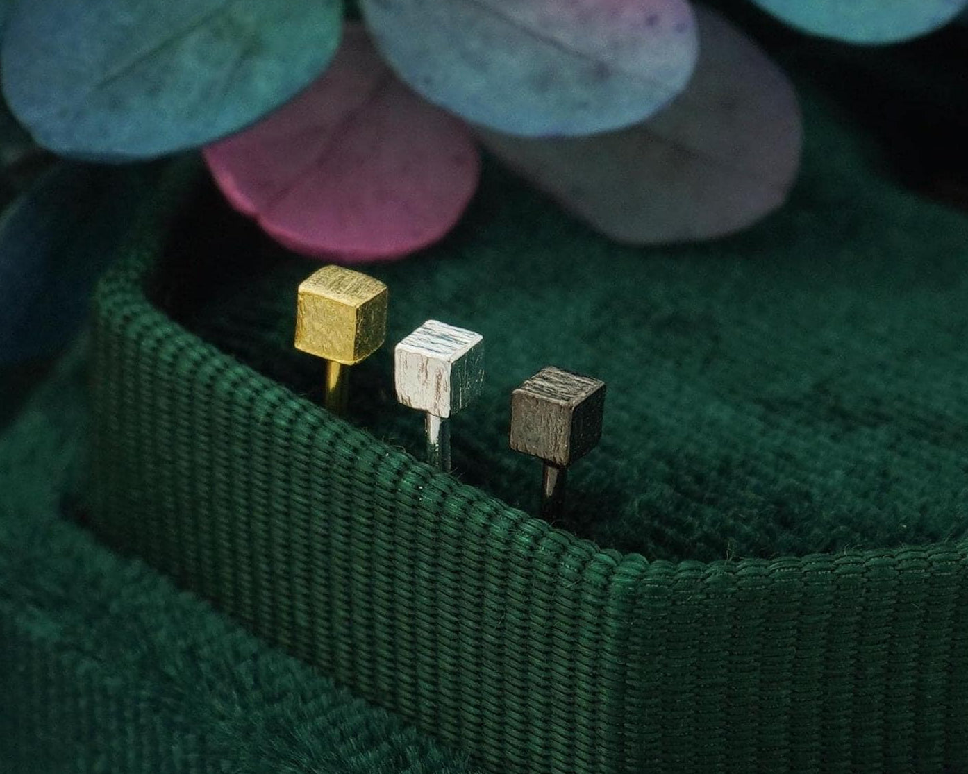 Pair of Tiny 2mm Textured Square Cube Stud Earrings in Silver, Gold or Black, Simple Minimalism Geometric Subtle Ear Stacking Jewelry