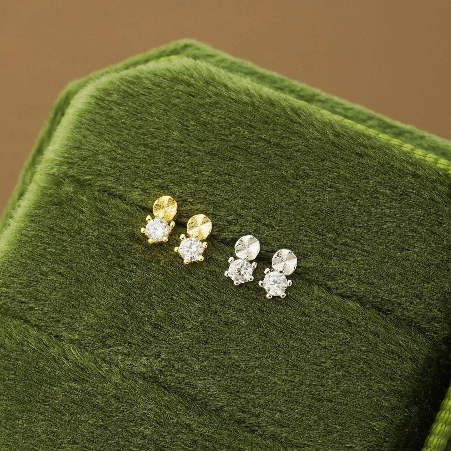 Pair of Tiny CZ Stud Earrings in Sterling Silver or 18ct Plated Gold