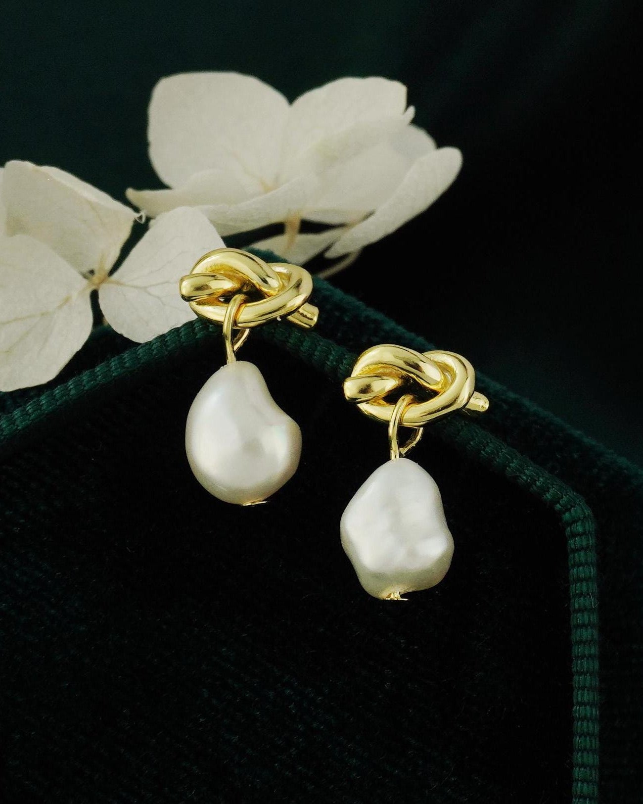 Pair of Natural Freshwater Baroque Pearl Stud Earrings in Sterling Silver, Rose or 18ct Gold Plated, Love Knot Wedding Bridesmaid Gift